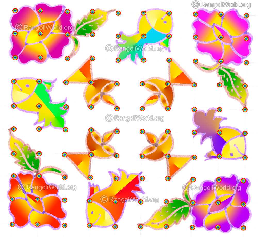 Flower fish lamp kolam may1 2015 with dots