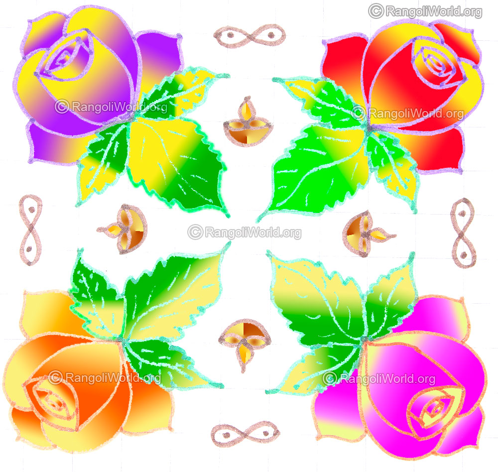 Multi colored easy rose flower kolam may1 2015