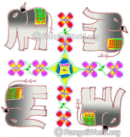 Simple elephant and flower kolam may1 2015