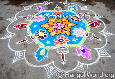 Festival deepam flower freehand rangoli april14 2015