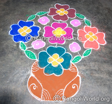 Flowers and pot kolam rangoli april14 2015