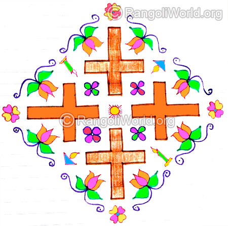 Holy cross with candles kolam design dec25