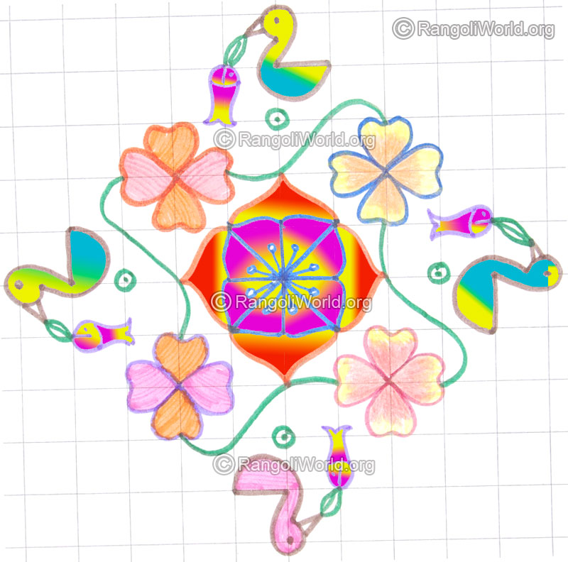 Small duck fish flower kolam may8 2015