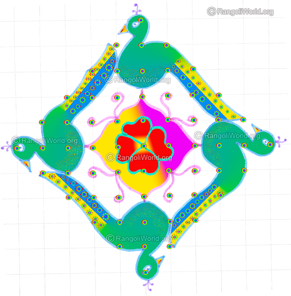 Small peacock kolam may8 2015 with dots