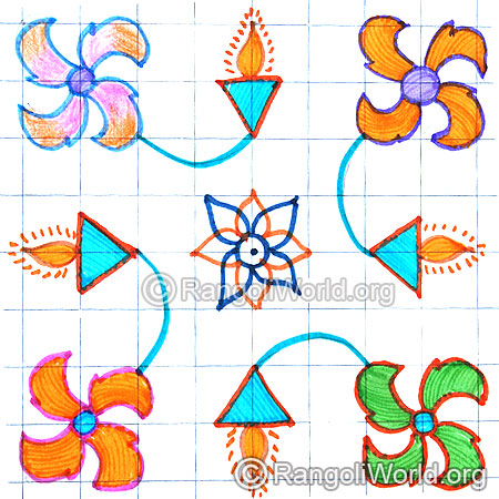 Poo vilakku kolam 5 pulli