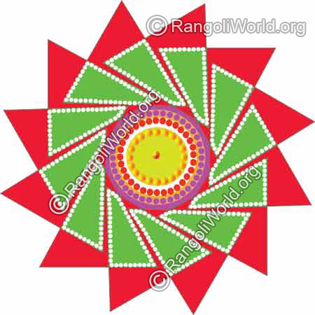 Sun puja with stones patterned border decoration rangoli
