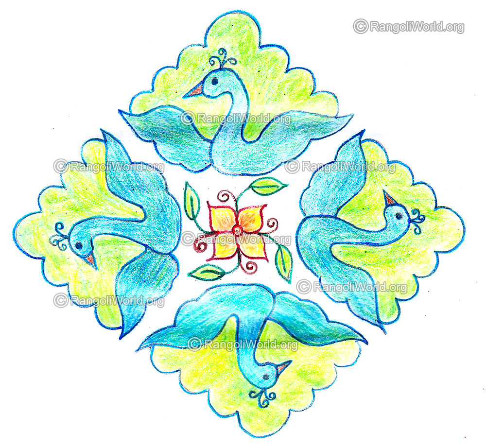 Peacock pulli kolam-Hand drawing outline