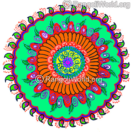 Flowers with leaf freehand rangoli feb 2016