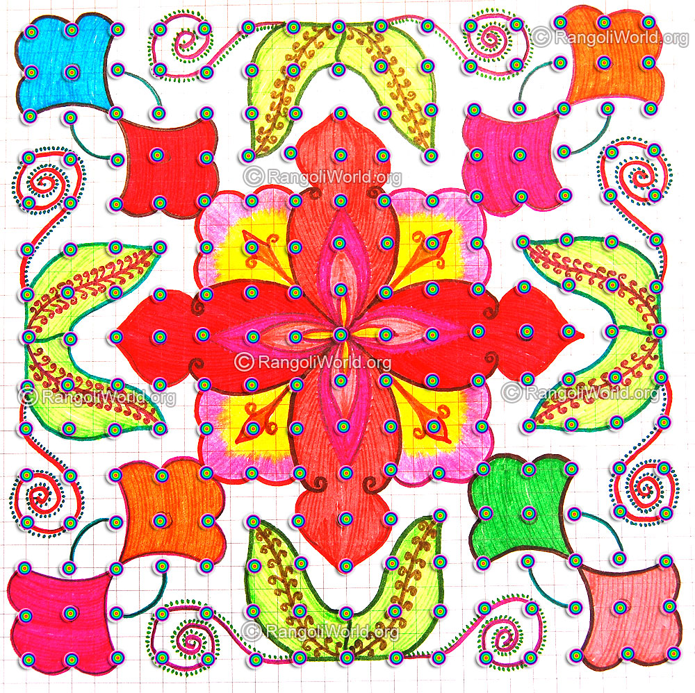 Flower eaf kolam may13 with dots
