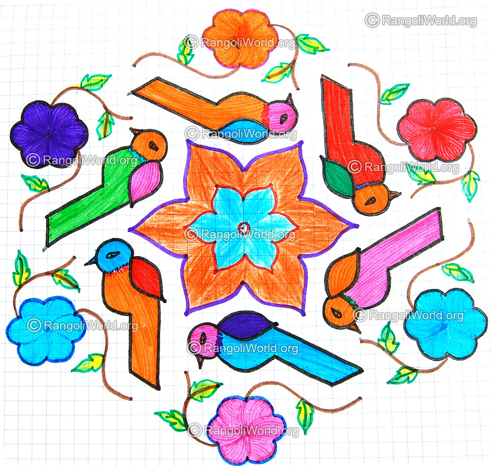 Colorful parrot kolam jan 2015