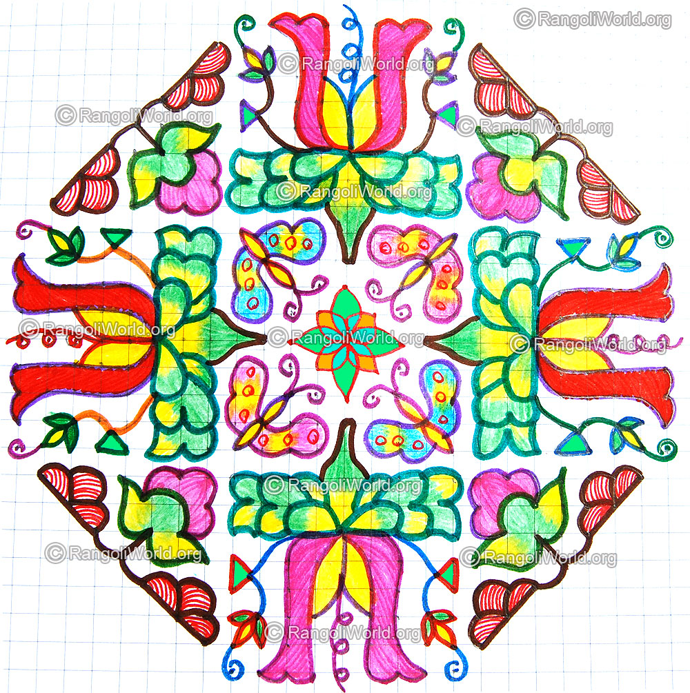 Flowers and butterflies kolam