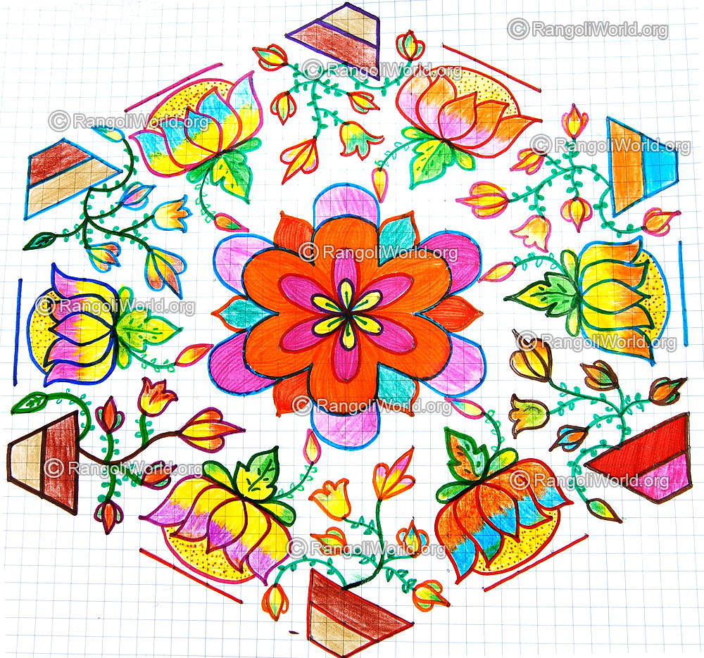Veena with swan and lotus kolam
