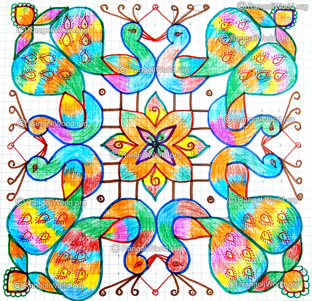 Peacock in love kolam jan 2015