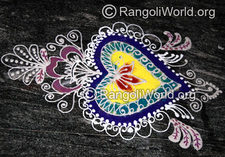 Simple heart flowers freehand rangoli 2016