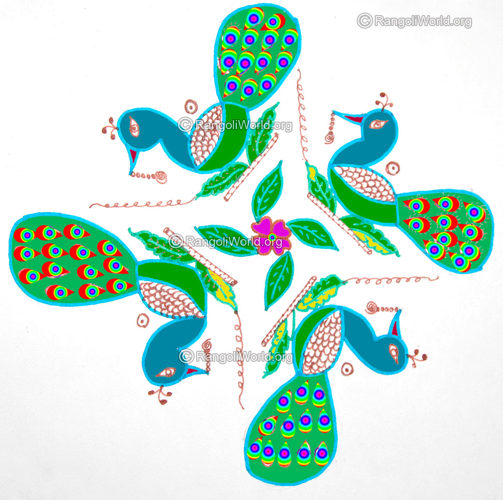 Easy peacock kolam for kids jan 2016
