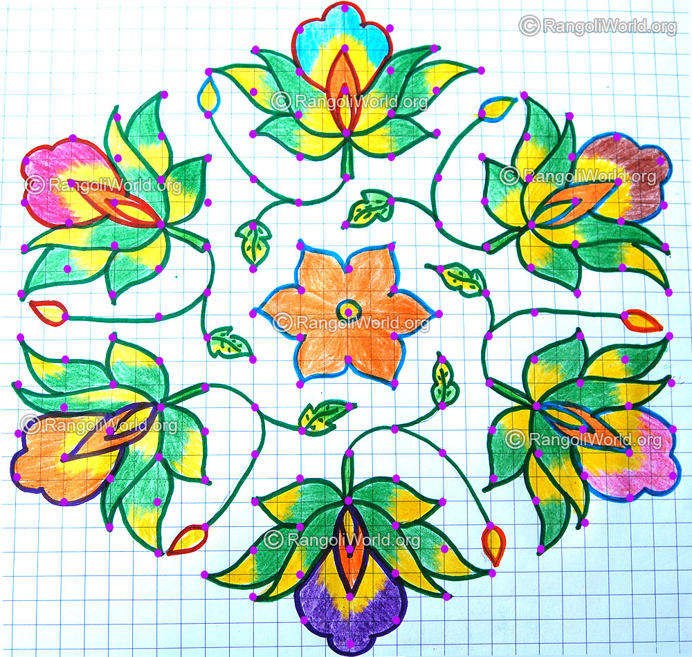 Flower kolam jan 2015 with dots