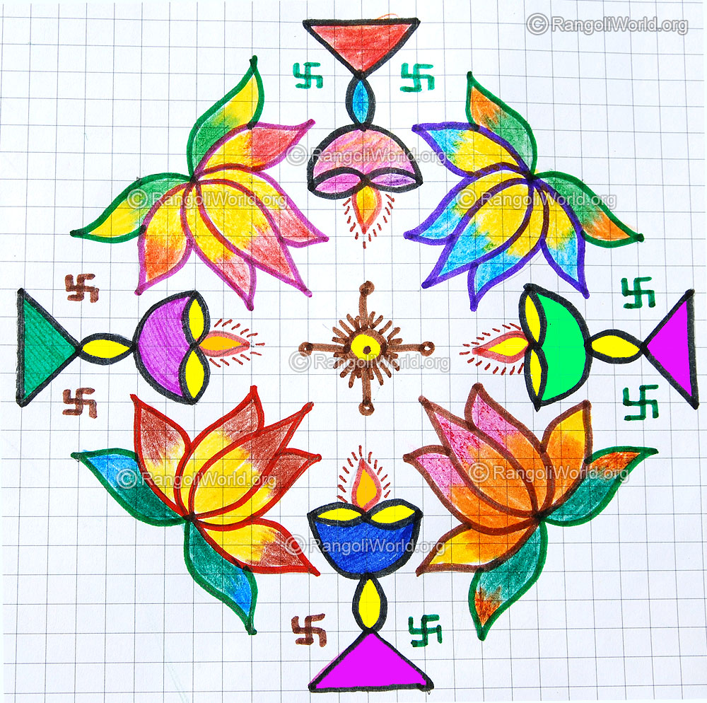 Kuthu vilakku lotus flower pooja kolam