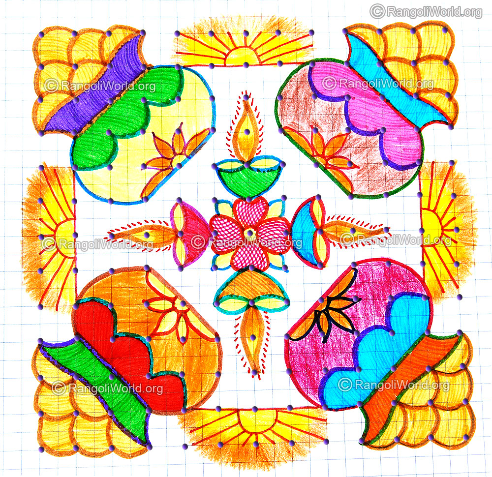 Pongal sunrise vilaku kolam with dots