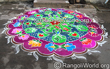 Peacock Lotus Freehand Rangoli