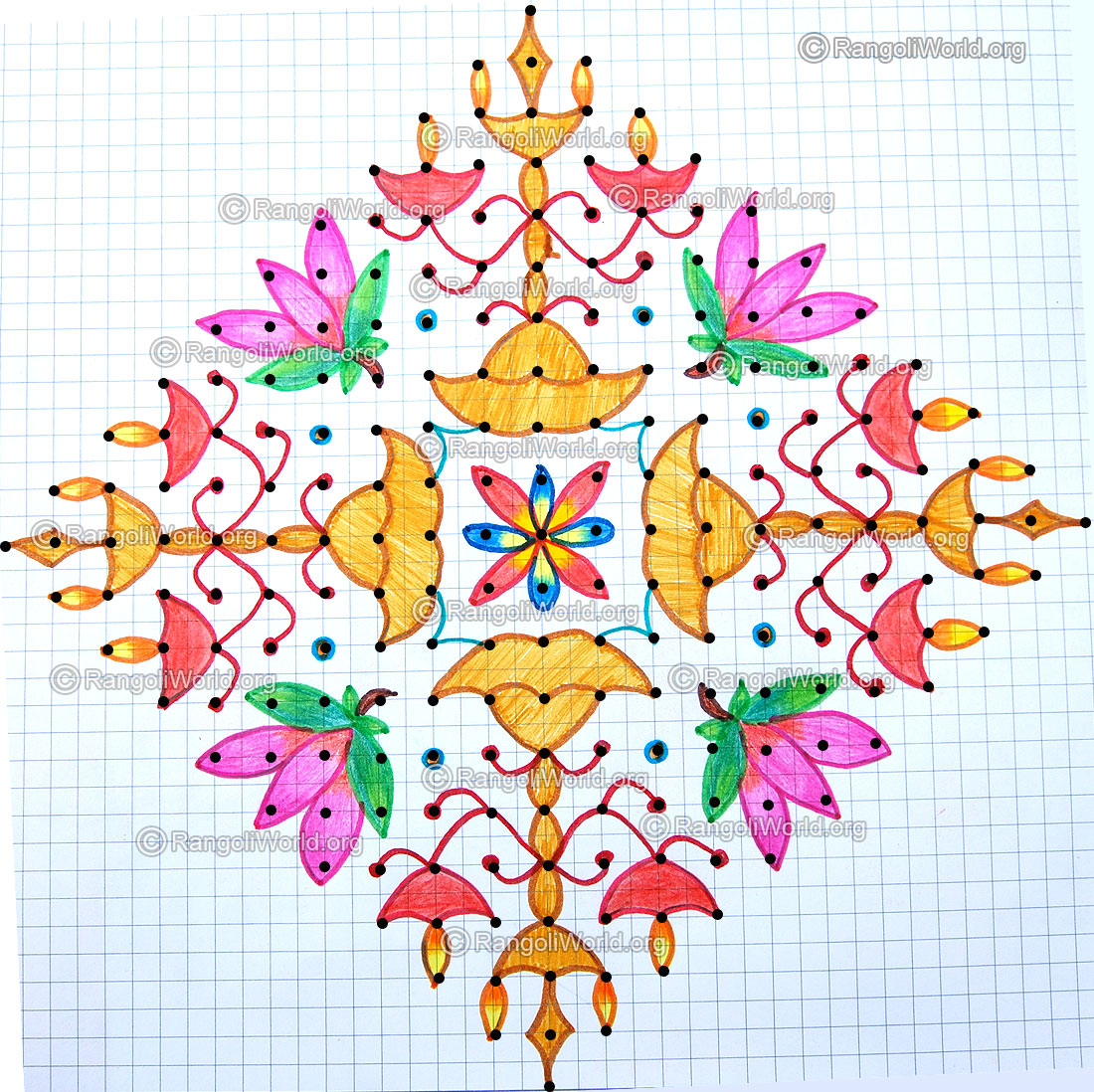 Lotus Lamp Kolam with dots