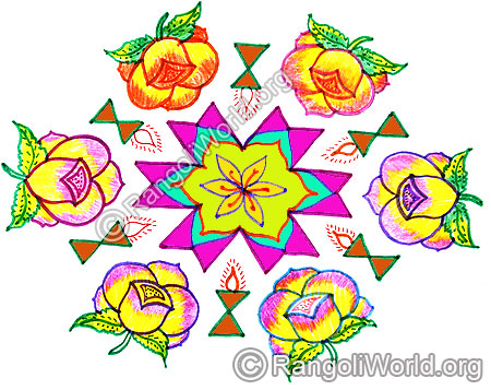 Rose flower karthigai deepam kolam april14 2015
