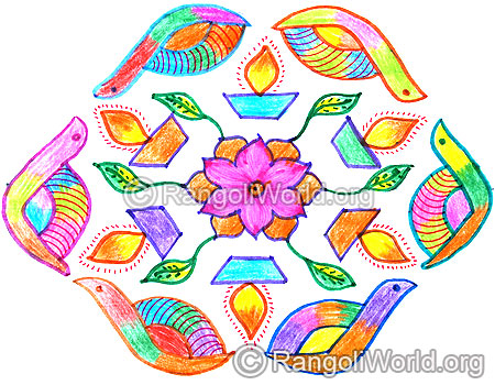 Snail deepam flower kolam april14 2015